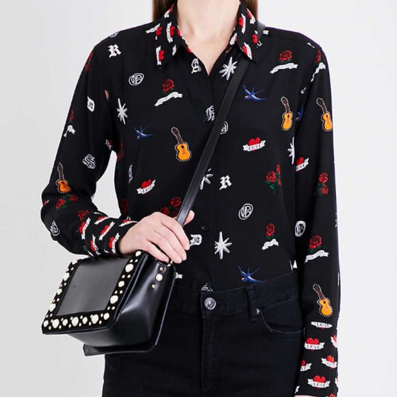 Sandro Paris Millie Tattoo Print Silk Shirt - Picture 1 of 4